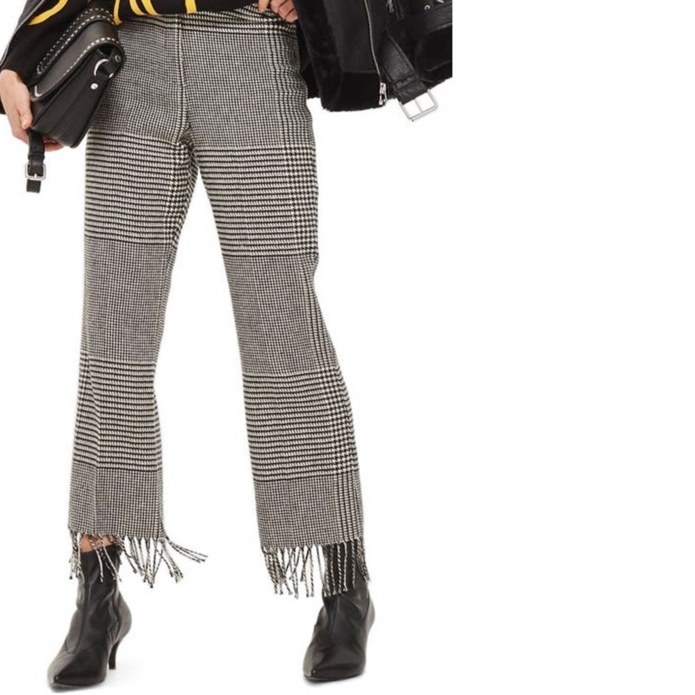 Topshop Fringe Hem Check Pants
